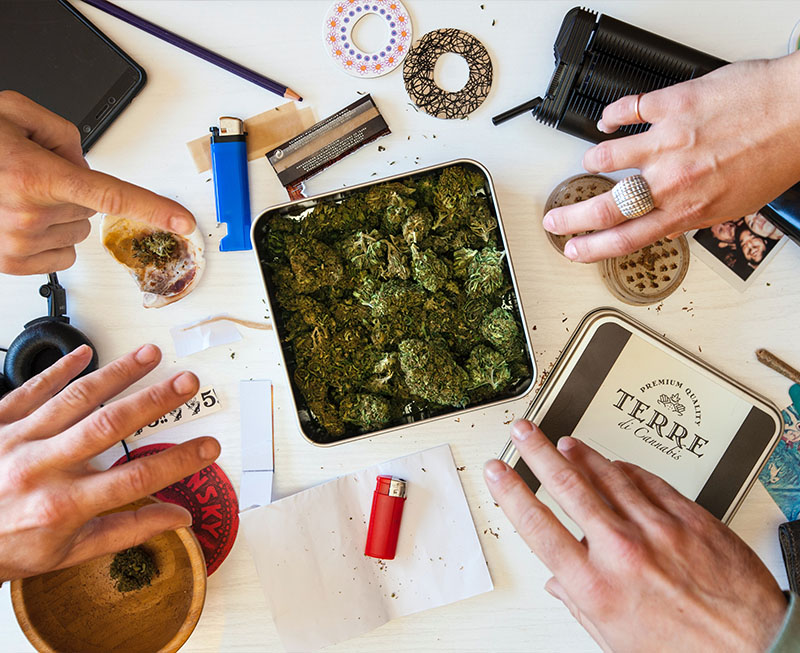 Cannabis accessories on a table