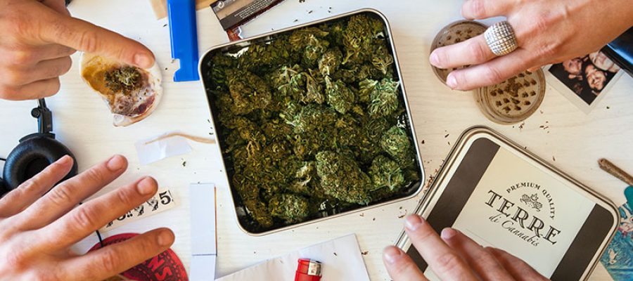 Cannabis accessories on a table