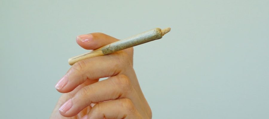 Hand holding cannabis pre-roll